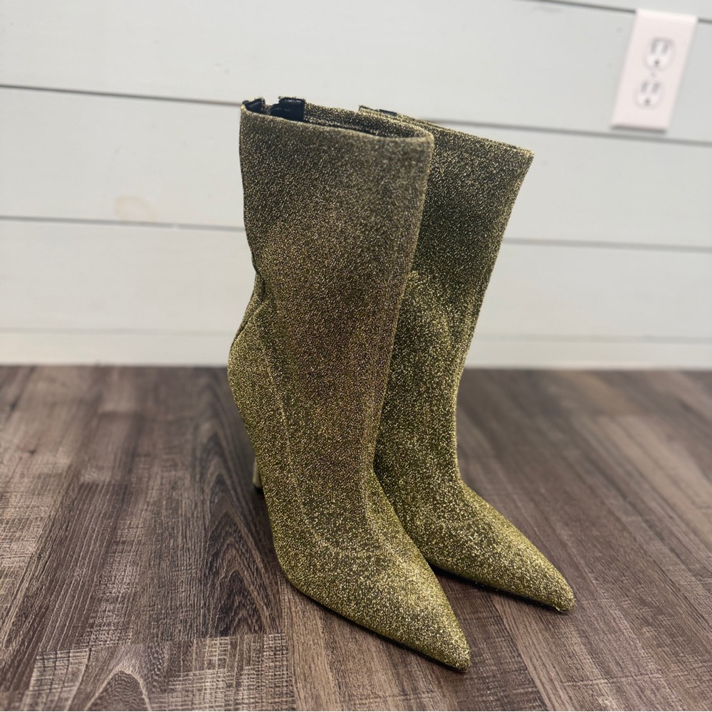 Marc Fisher Glittery Gold Pointed Toe Boots women’s size‎ 9